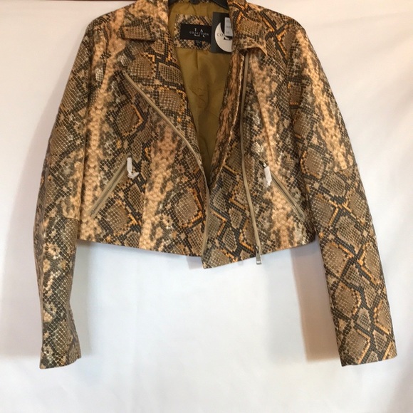 💥NWT💥 Coalition LA Snake Eyes Crop Vegan Moto Jacket Sz. L - Picture 4 of 14